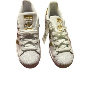 adidas White Sneakers with Gold Accents
